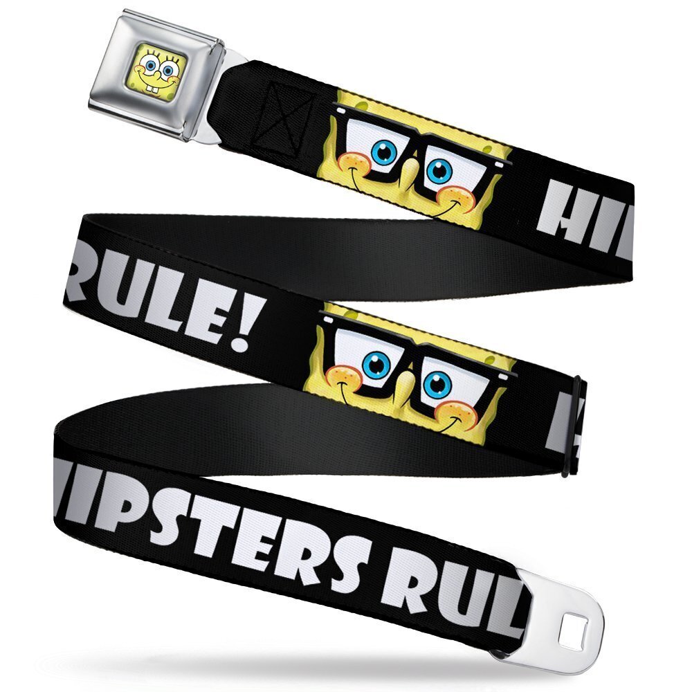 6023 Seatbelt Belt - SpongeBob Nerd HIPSTERS RULE! Black/White - 1.0" Wide
